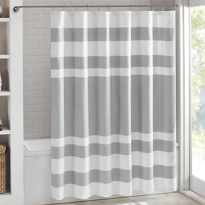 slide 1 of 5, Madison Park Spa Waffle Shower Curtain - Grey, 72 in x 84 in