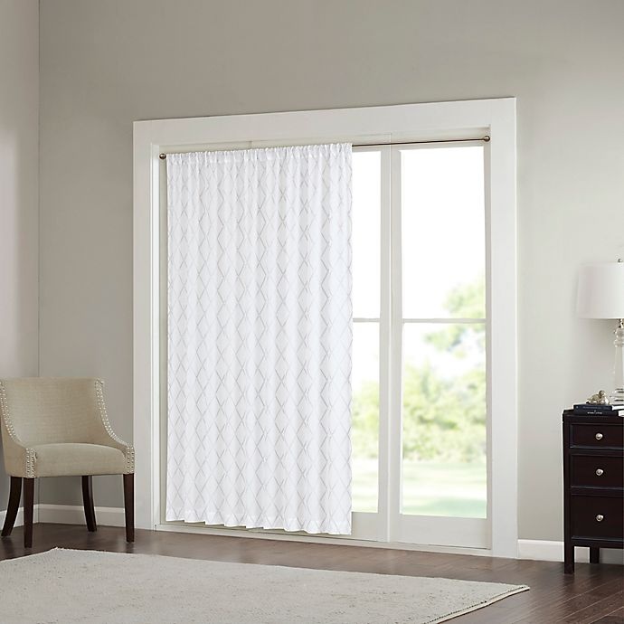 slide 2 of 4, Madison Park Irina Diamond Sheer Rod Pocket Window Curtain Panel - White/Grey, 84 in
