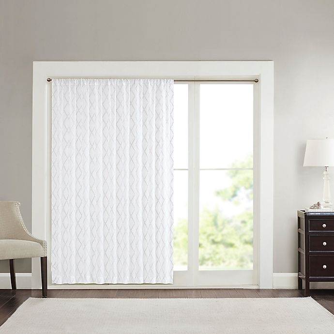 slide 1 of 4, Madison Park Irina Diamond Sheer Rod Pocket Window Curtain Panel - White/Grey, 84 in