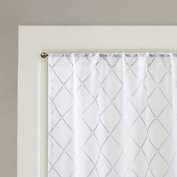 slide 3 of 4, Madison Park Irina Diamond Sheer Rod Pocket Window Curtain Panel - White/Grey, 84 in