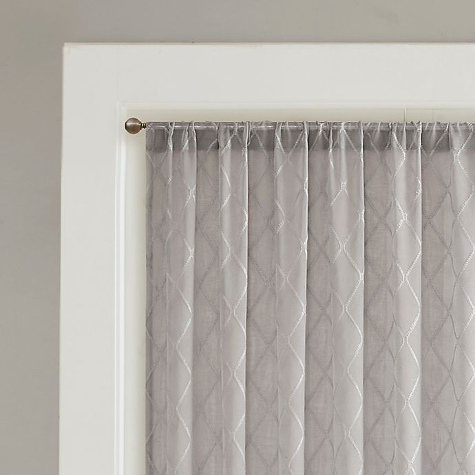 slide 3 of 4, Madison Park Irina Diamond Sheer Rod Pocket Window Curtain Panel - Grey, 84 in