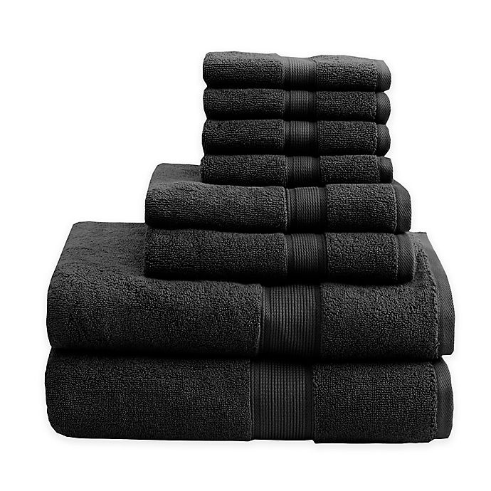 slide 1 of 5, Madison Park Signature Cotton Towel Set - Black, 8 ct