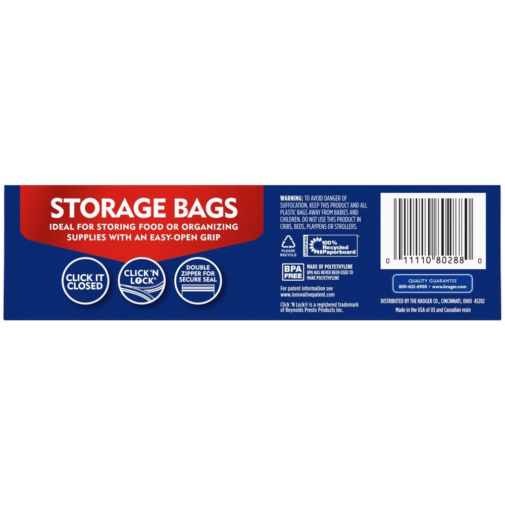 slide 2 of 2, Kroger Home Sense Double Zipper Quart Storage Bags, 24 ct