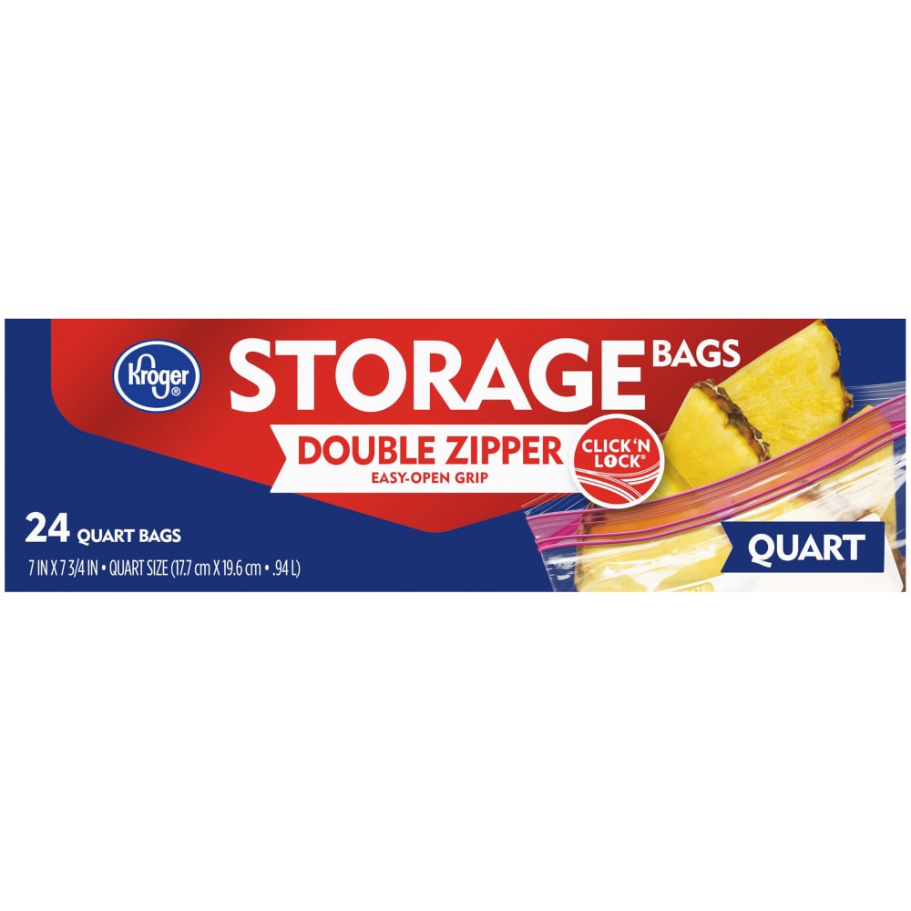 slide 1 of 2, Kroger Home Sense Double Zipper Quart Storage Bags, 24 ct