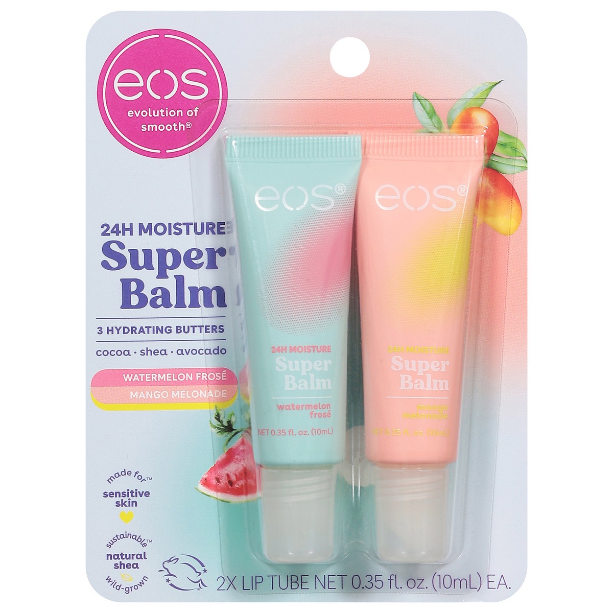 slide 1 of 14, eos 24H Moisture Watermelon Frose/Mango Melonade Super Balm 2 - 0.35 fl oz Tubes, 2 ct