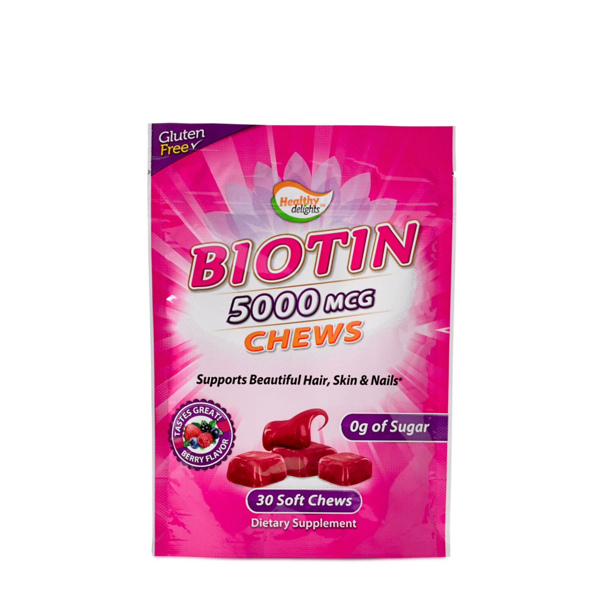 slide 1 of 1, Healthy Delights Biotin 5000 MCG Chews - Berry Flavor, 30 ct