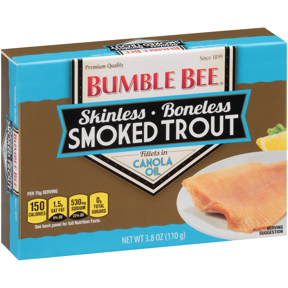 slide 2 of 8, Bumble Bee Skinless & Boneless Smoked Trout Fillets In Canola Oil, 3.8 oz