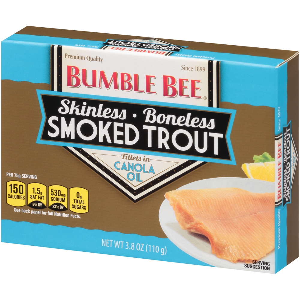 slide 3 of 8, Bumble Bee Skinless & Boneless Smoked Trout Fillets In Canola Oil, 3.8 oz