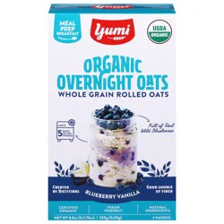 Yumi Organic Whole Grain Rolled Blueberry Vanilla Overnight Oats 5 - 1.76 oz Packets