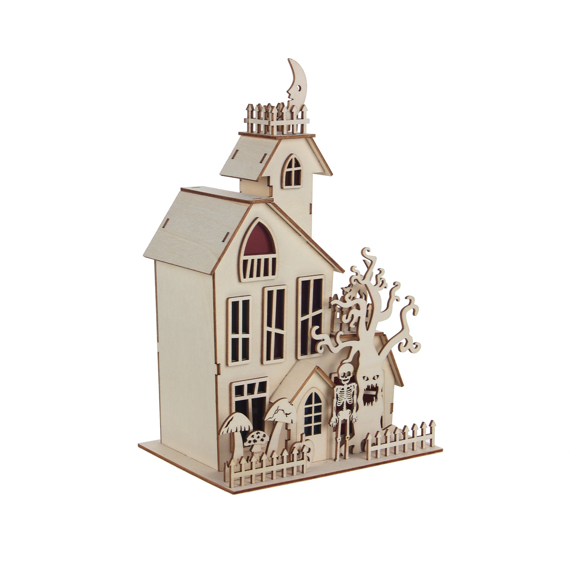 slide 5 of 5, 11.75" Diy House With Tree Led Wood Decor By Make Market, 11.75 in