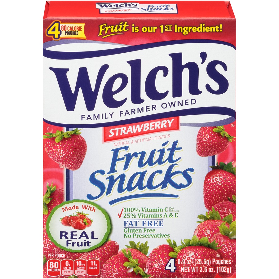 slide 1 of 8, Welch's Strawberry Fruit Snacks, 4 ct; 0.9 oz