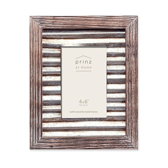 slide 1 of 1, Prinz Galvanized Metal and Wood Picture Frame - Natural, 4 in x 6 in