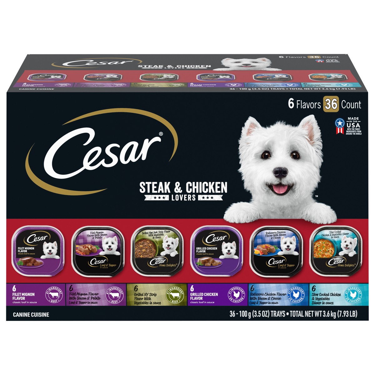 slide 1 of 5, Cesar Steak & Chicken Lover's Adult Wet Dog Food, Variety, 36 ct