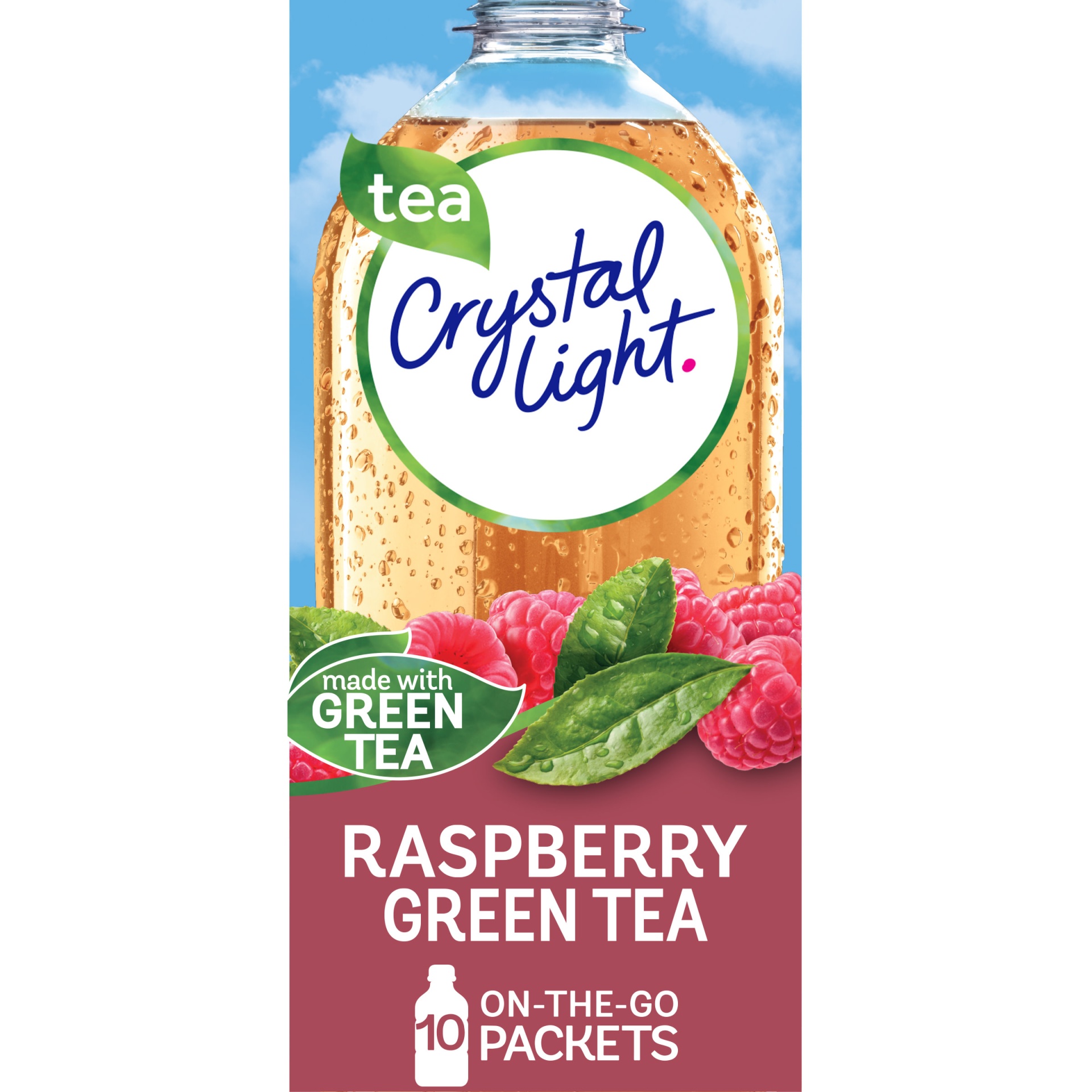 slide 1 of 2, Crystal Light Raspberry Green Tea Naturally Flavored Powdered Drink Mix On-the-Go-Packets, 10 ct; 0.96 oz
