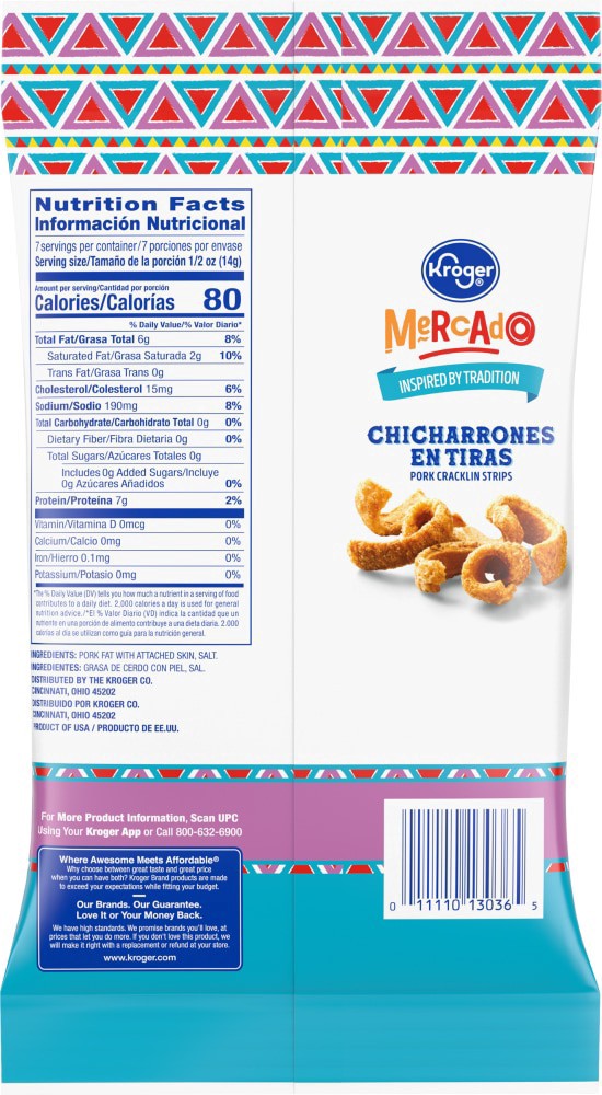 slide 2 of 2, Kroger Mercado Chicharrones En Tiras Original Pork Cracklin Strips, 3.5 oz