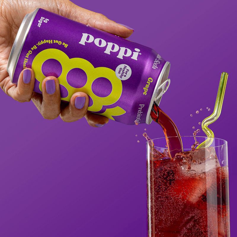 slide 2 of 6, Poppi Grape Prebiotic Soda- 4 ct; 12 fl oz, 4 ct; 12 fl oz