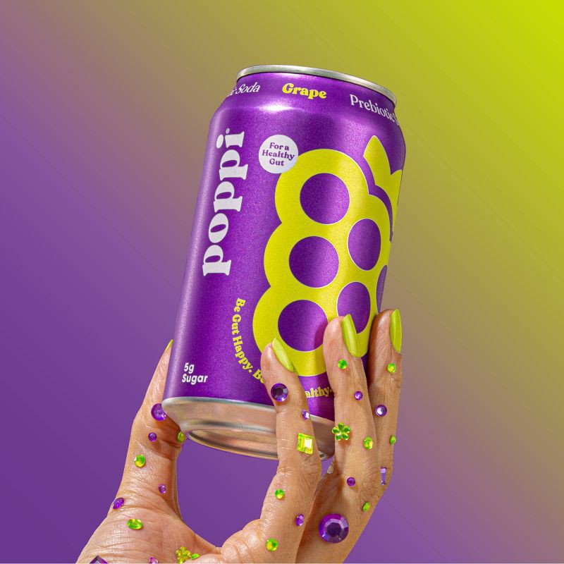 slide 5 of 6, Poppi Grape Prebiotic Soda- 4 ct; 12 fl oz, 4 ct; 12 fl oz