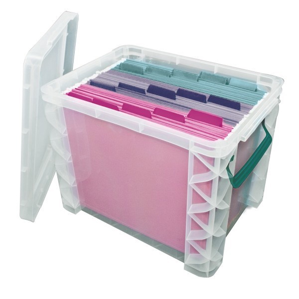 slide 1 of 1, Advantus Super Stacker Storage Box, Clear/Sea Breeze, 19 liter