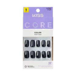 Kiss Core Color Press On Nails, Photogenic, Black, Short Squoval, 32 Count