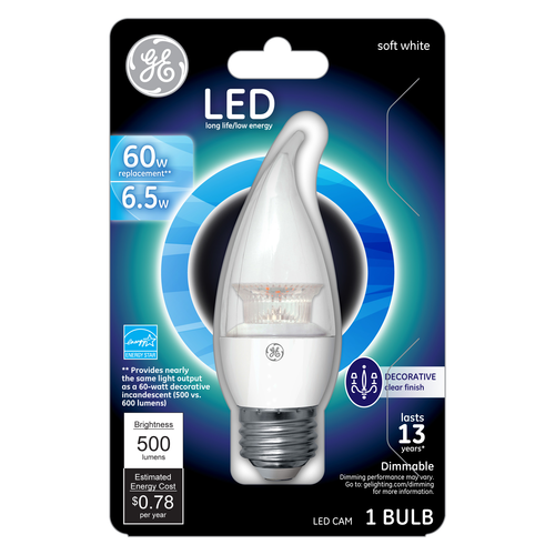 slide 1 of 1, GE LED 6.5-Watt Soft White Bent Tip Medium Base Clear Finish Light Bulb, 1 ct