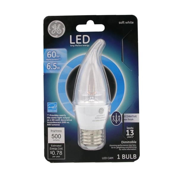 slide 1 of 1, GE LED 6.5-Watt Soft White Bent Tip Medium Base Clear Finish Light Bulb, 1 ct