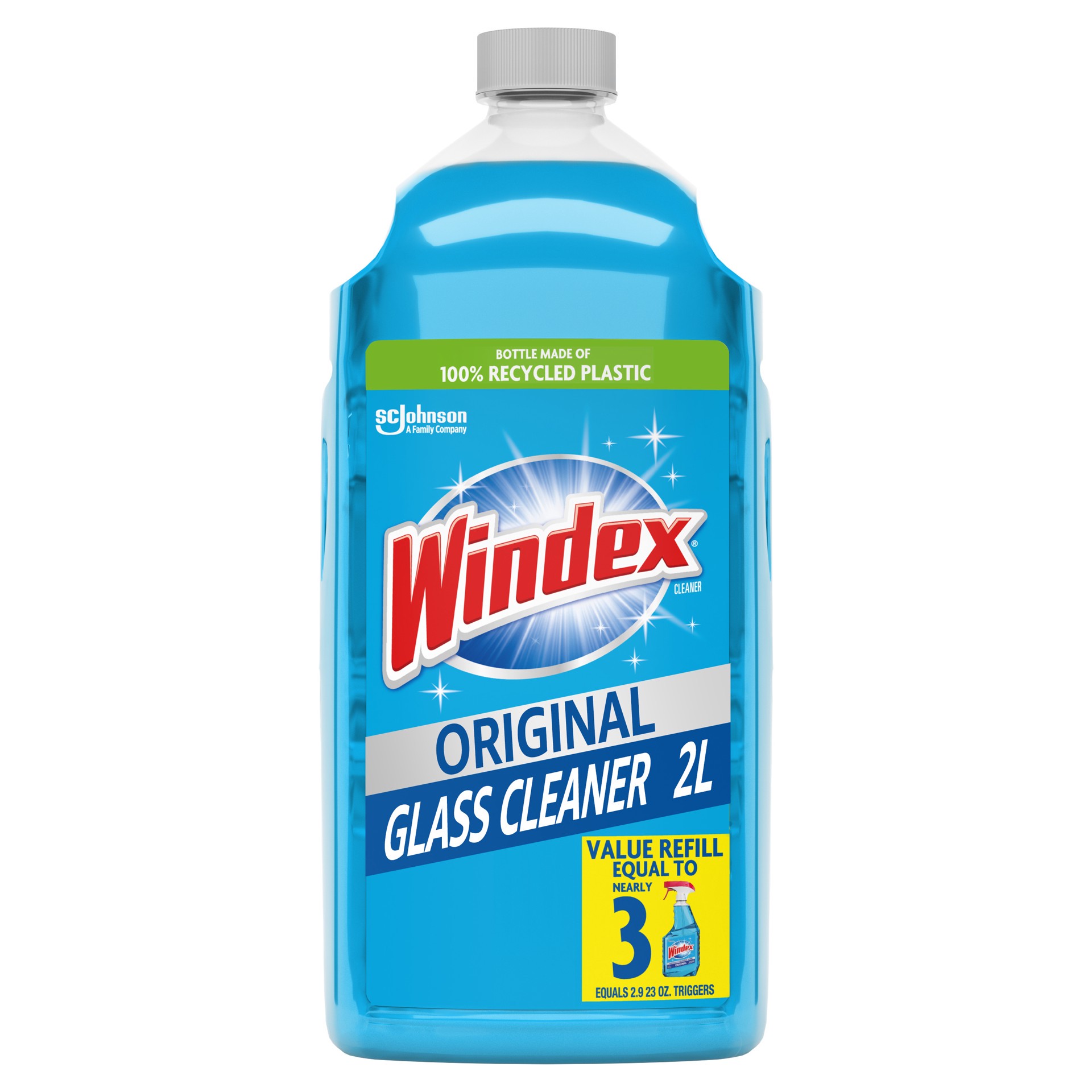 slide 3 of 3, Windex Glass Cleaner Refill, Original Blue, 2 L, 67.60 fl oz