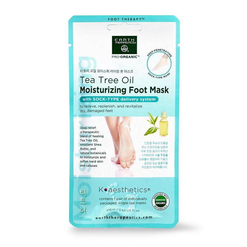 slide 1 of 1, Earth Therapeutics Earth Thera Tea Tree Foot Mask, 0.54 oz