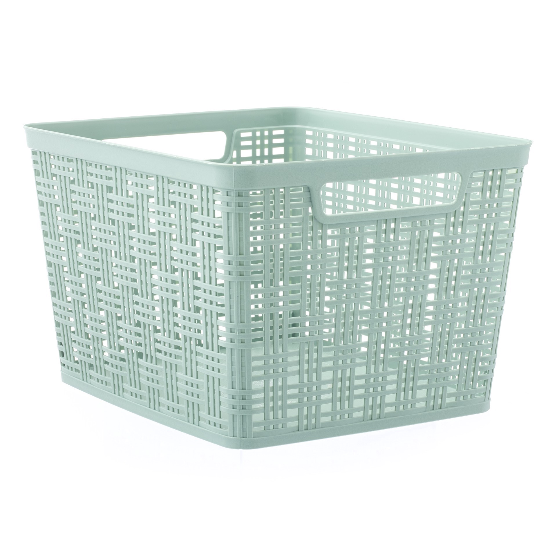 slide 2 of 2, Sage Plastic Wicker Storage Basket By Simply Tidy, 14.2 in x 12 in x 5.5 in