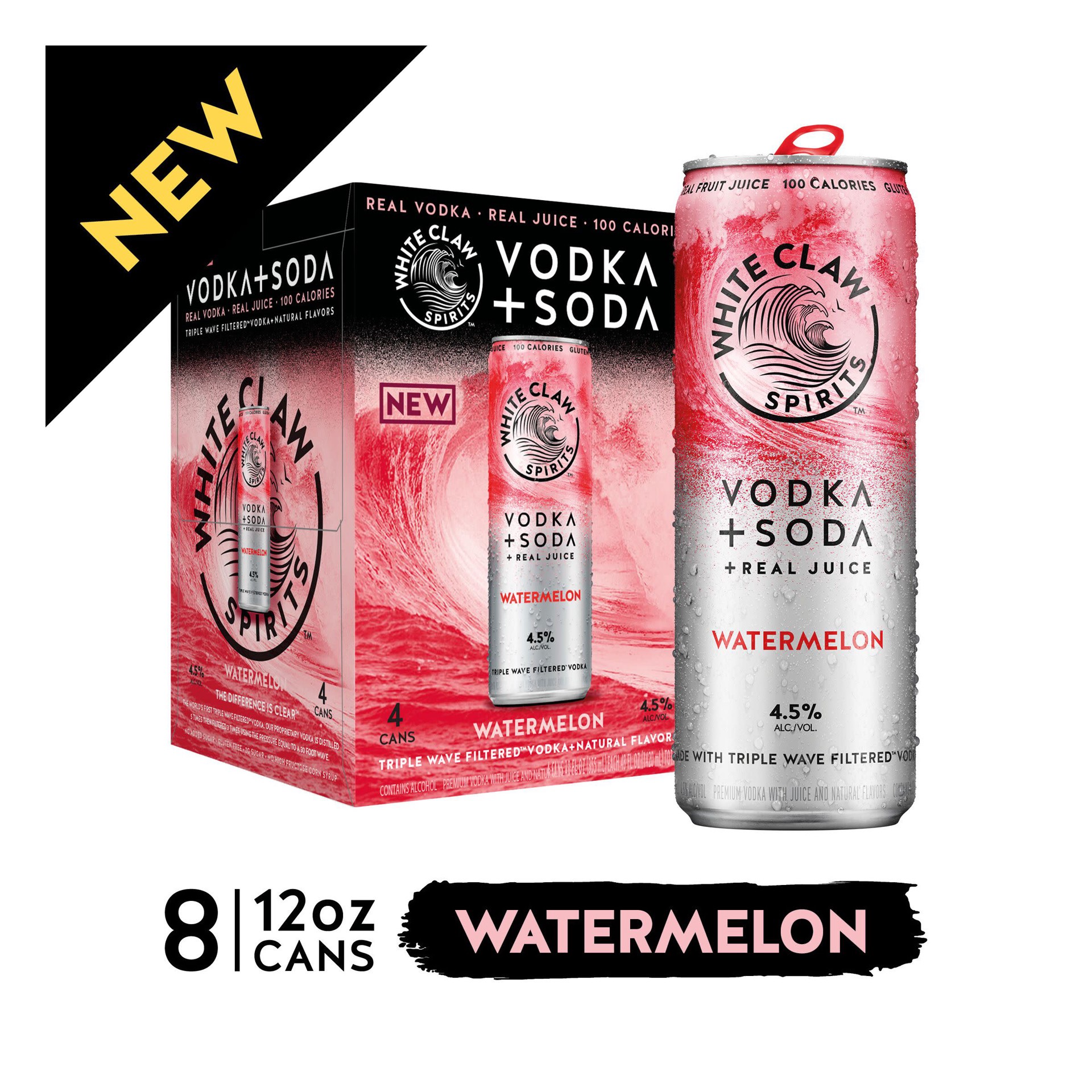slide 1 of 1, White Claw Spirits Vodka + Soda Watermelon 4 Pack, 12 oz