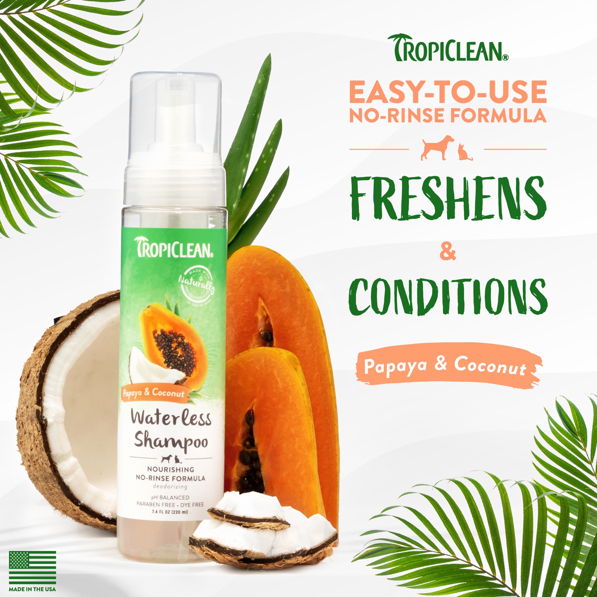 slide 4 of 10, TropiClean Papaya & Coconut Waterless Shampoo, 7.4 oz