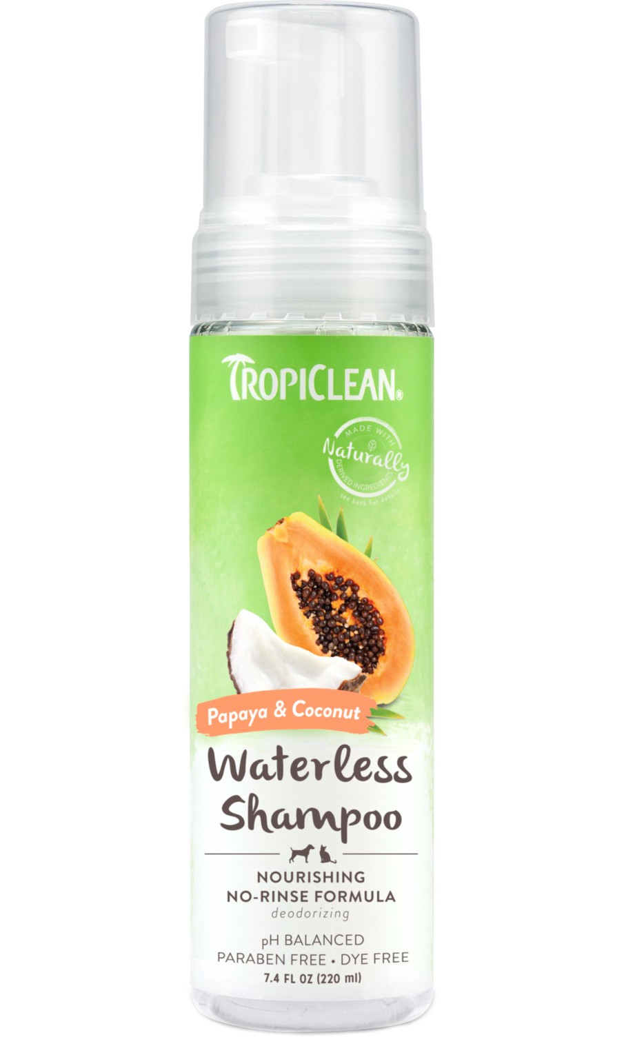 slide 1 of 10, TropiClean Papaya & Coconut Waterless Shampoo, 7.4 oz