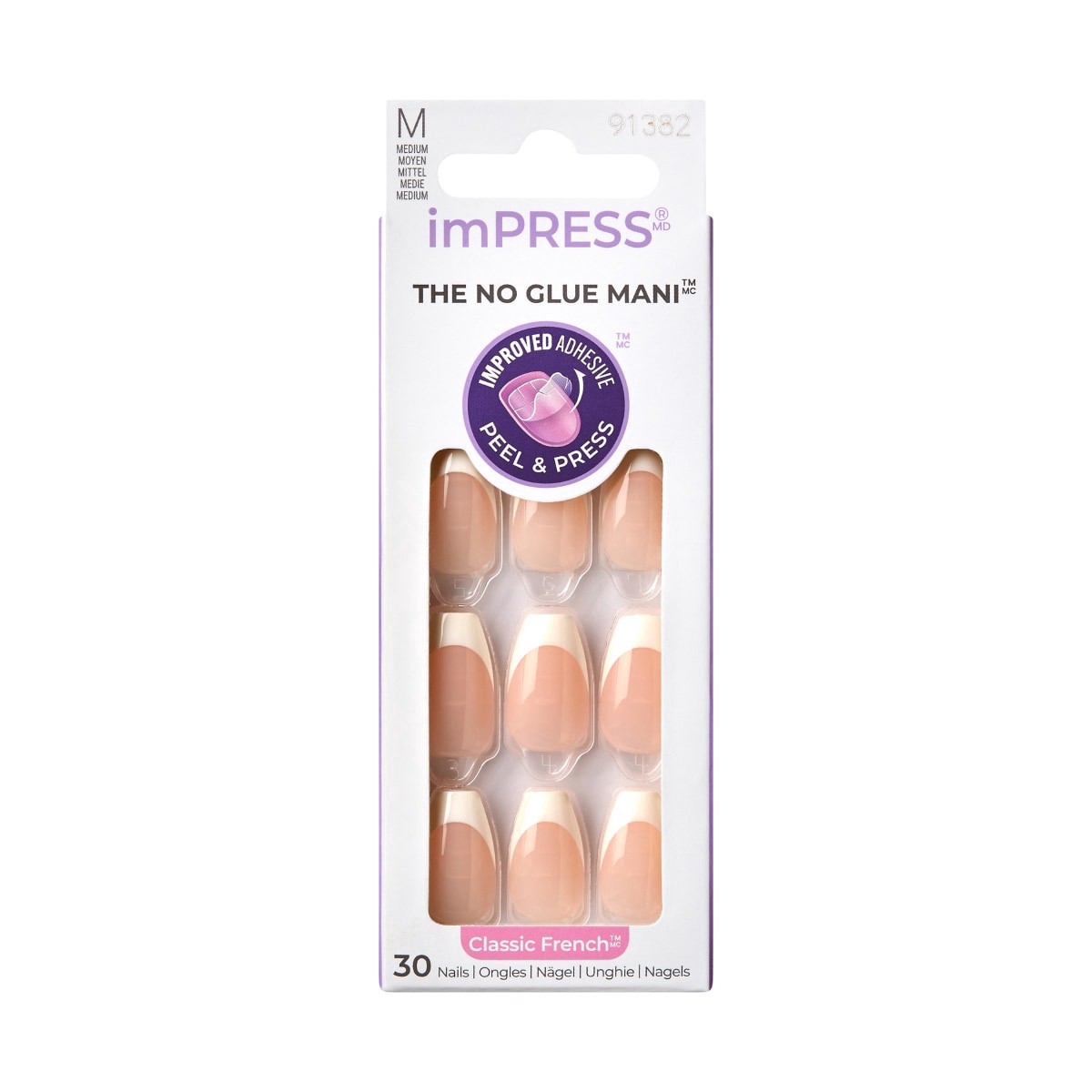 slide 1 of 13, imPRESS Classic French Ideal Nails Medium 30 ea, 30 ct