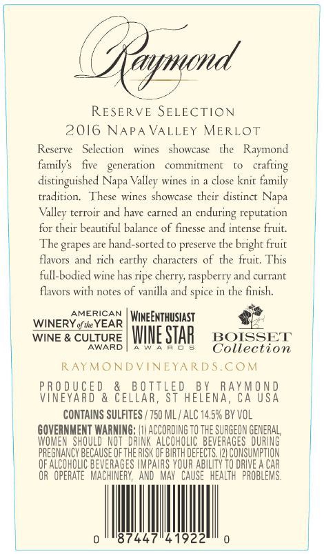 slide 2 of 2, Raymond Estates Reserve Merlot, 750 ml