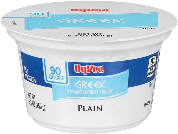 slide 1 of 1, Hy-vee Plain Greek Strained Nonfat Yogurt, 5.3 oz