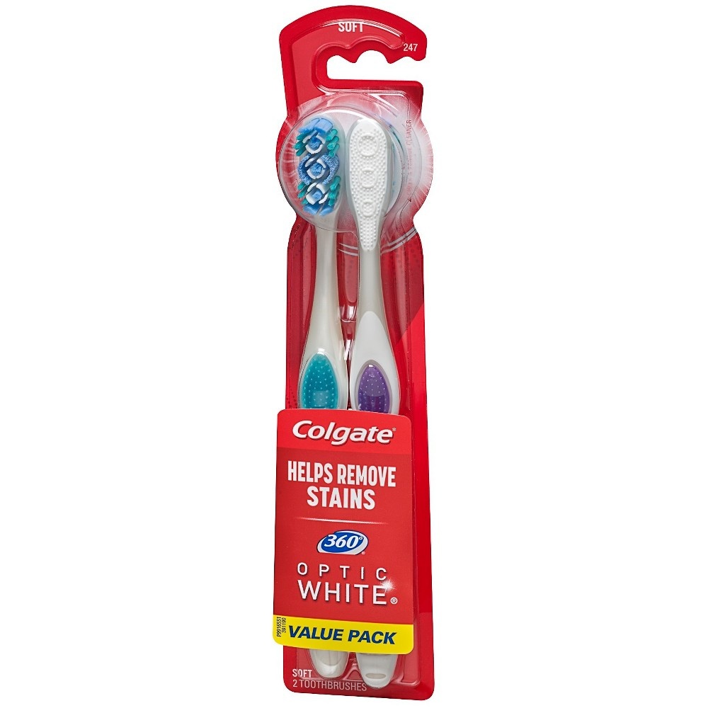 slide 4 of 4, Colgate 360 Optic White Whitening Toothbrush Soft, 2 ct