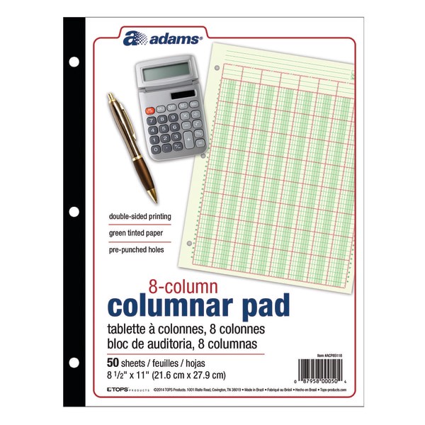 slide 2 of 4, Adams Analysis 8 Column, Pad - Green, 50 ct; 8 1/2 in x 11 in