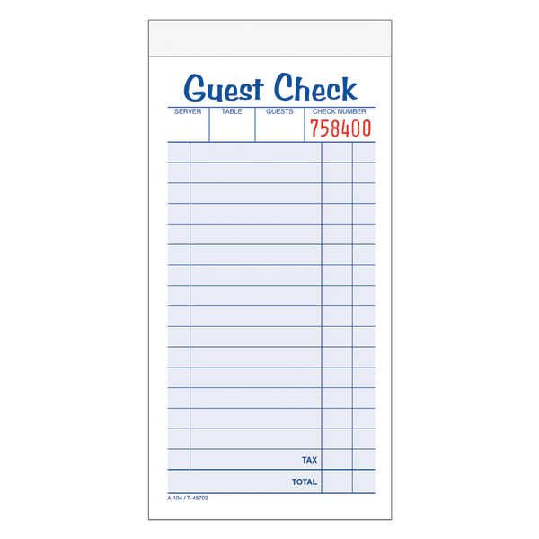 slide 1 of 1, Adams Carbonless Guest Check Pad, 2-Part, White, 10 pk; 50 ct; 6 7/8 in x 3 3/8 in