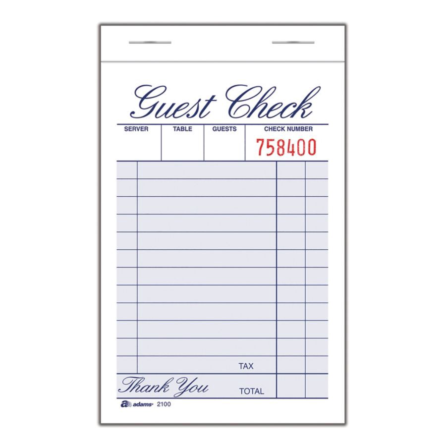 slide 2 of 2, Adams Guest Check Books, 1-Part, 100 ct