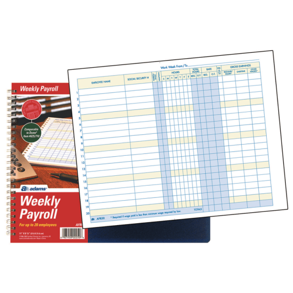 slide 1 of 2, Adams Weekly Payroll Book - Blue, 8 1/2 in x 11 in