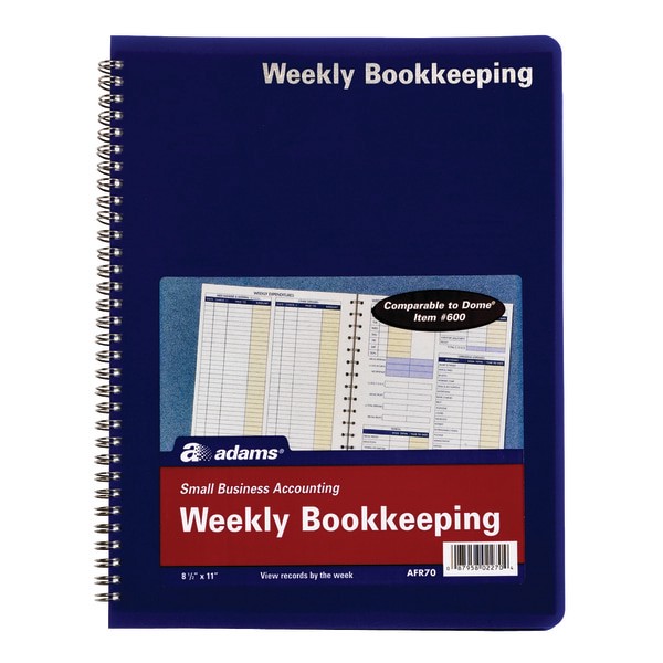 slide 2 of 2, Adams Weekly Bookkeeping Book - Blue, 8 1/2 in x 11 in