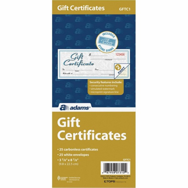 slide 2 of 4, Adams 2-Part Gift Certificates Kit, 25 ct