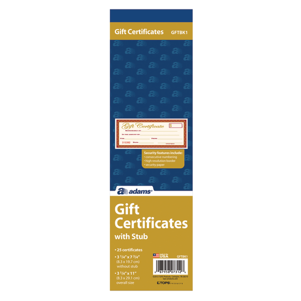 slide 2 of 2, Adams 1-Part Gift Certificates, 25 ct