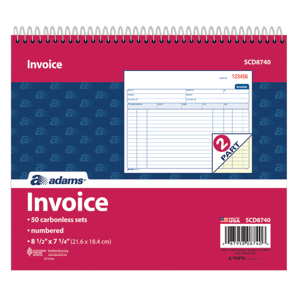 slide 2 of 2, Adams Carbonless 2-Part Invoice Books, 50 ct; 8 1/2 in x 7 1/4 in