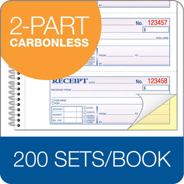 slide 5 of 9, Adams Carbonless 2-Part Spiral Money/Rent Receipt Book, 200 ct; 11 in x 5 1/4 in
