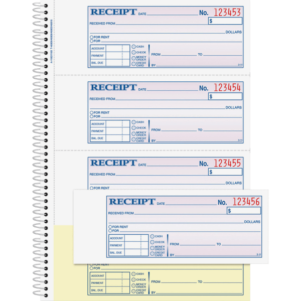 slide 5 of 8, Adams Carbonless 2-Part Spiral Money/Rent Receipt Book, 200 ct; 7 5/8 in x 11 in