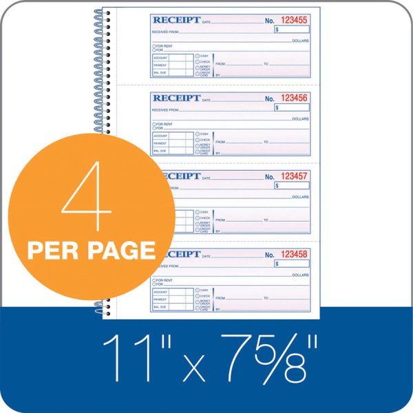 slide 2 of 8, Adams Carbonless 2-Part Spiral Money/Rent Receipt Book, 200 ct; 7 5/8 in x 11 in
