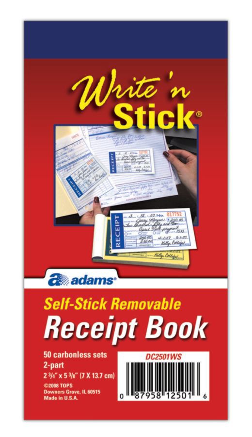 slide 4 of 6, Adams Write N' Stick Receipt Book, 2 3/4'' X 5 3/8'', 2-Part, Book Of 50 Sets, 1 ct