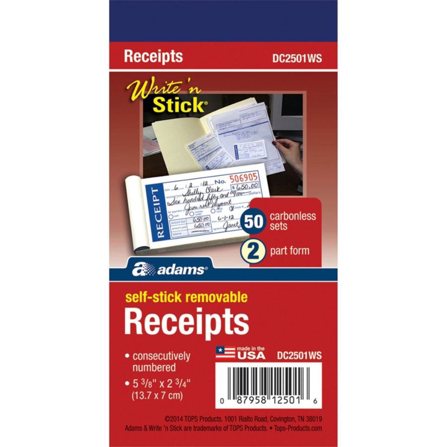 slide 5 of 6, Adams Write N' Stick Receipt Book, 2 3/4'' X 5 3/8'', 2-Part, Book Of 50 Sets, 1 ct