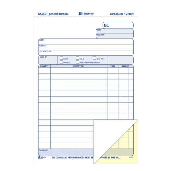 slide 2 of 2, Adams Carbonless All-Purpose Forms, 2-Part White/Canary, 12 pk; 100 ct; 8 1/2 in x 5 11/16 in