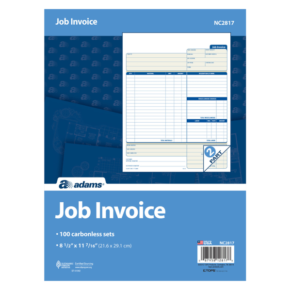 slide 3 of 5, Adams Carbonless Contractor's Invoices, 2-Part, 100 Sets, 1 ct